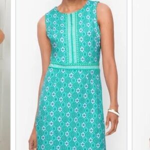 Talbots Effortless Jersey Blue Green Medallion Print Sleeveless V Neck Dress